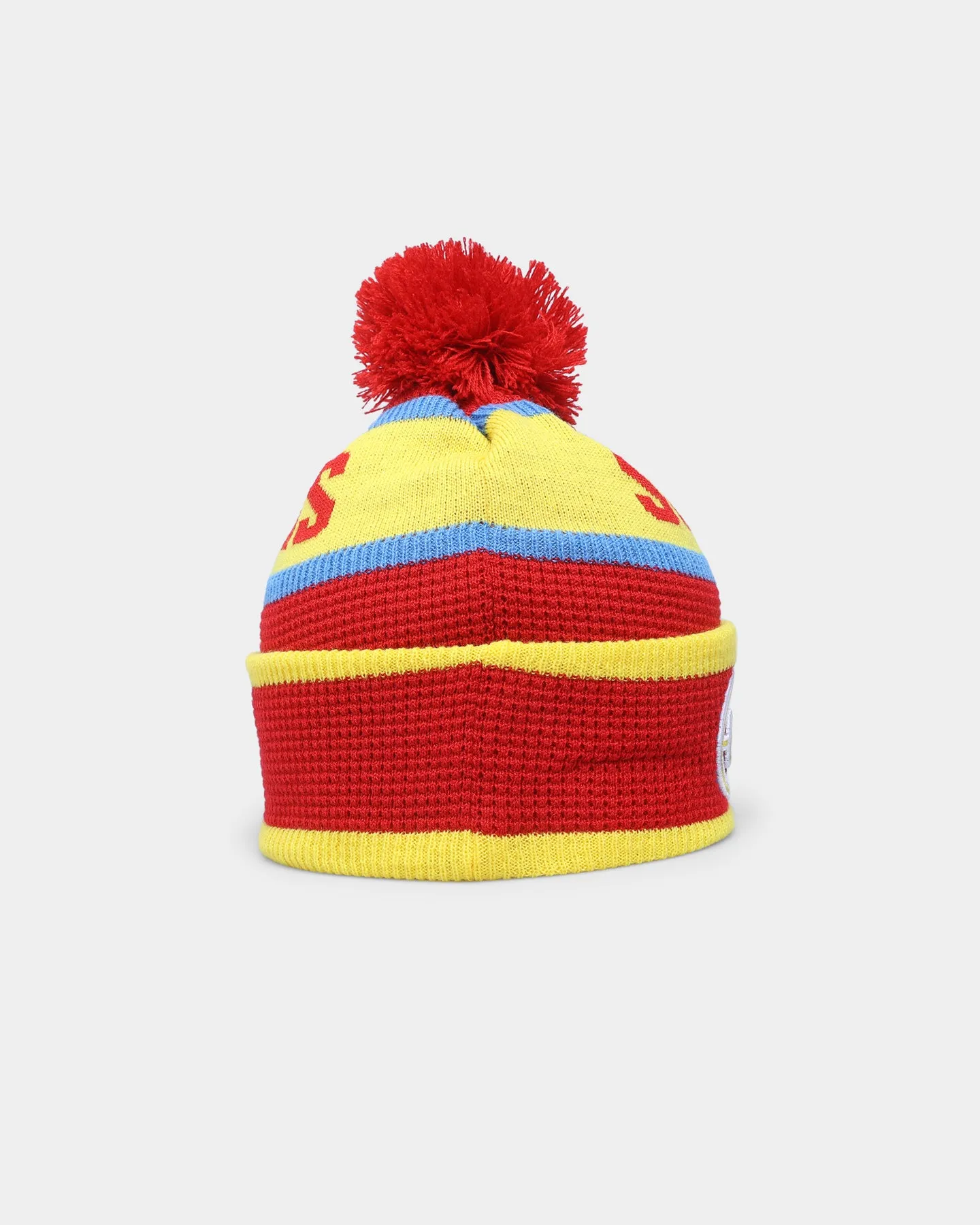 New Era Gold Coast Suns AFL Opening Bounce 2022 Pom Waffle Wordmark Beanie Red/Yellow