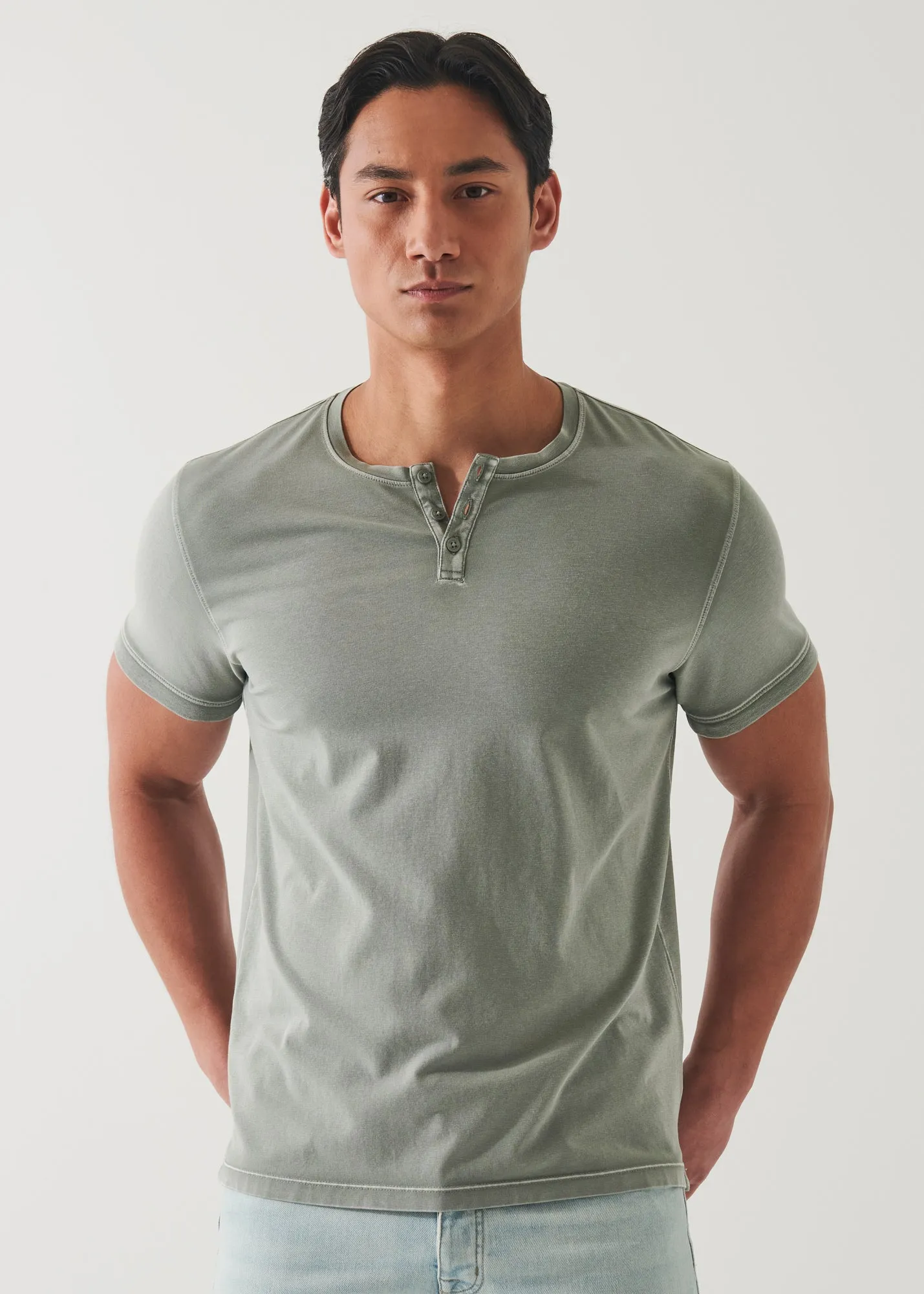 Pima Cotton Stretch Vintage Wash Henley T-Shirt