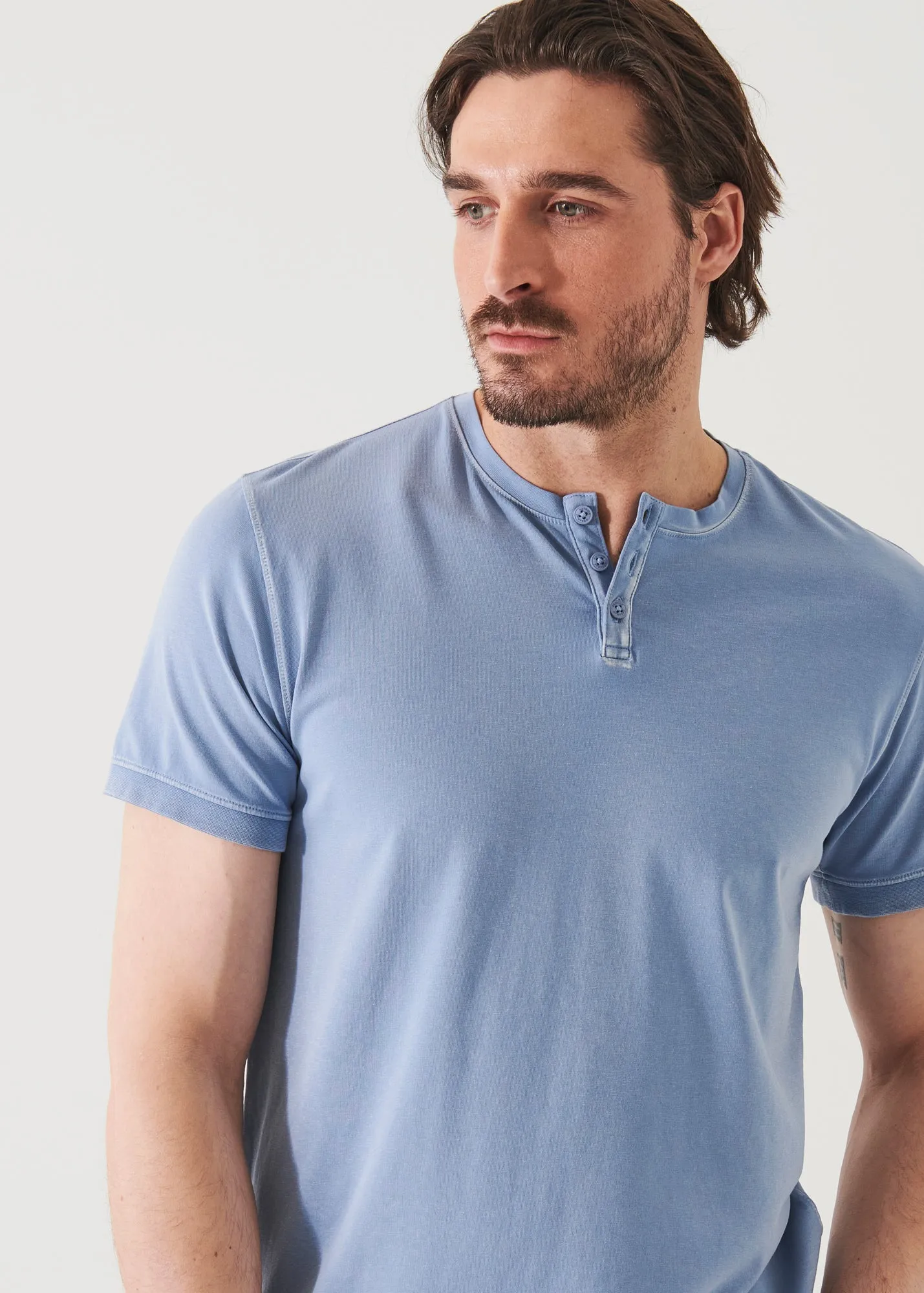 Pima Cotton Stretch Vintage Wash Henley T-Shirt