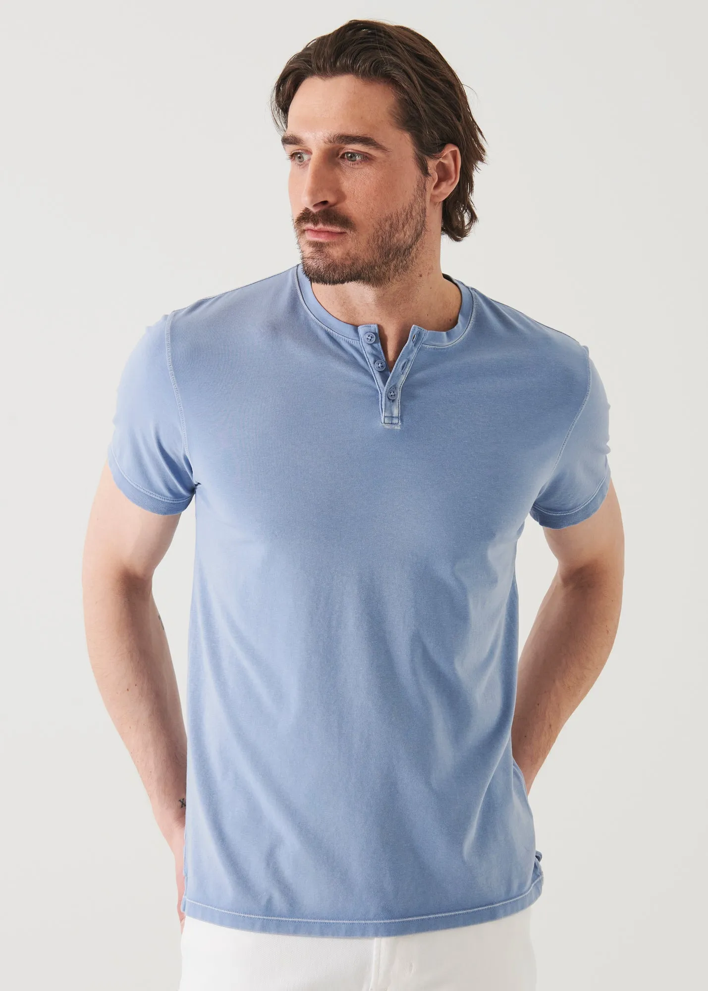 Pima Cotton Stretch Vintage Wash Henley T-Shirt