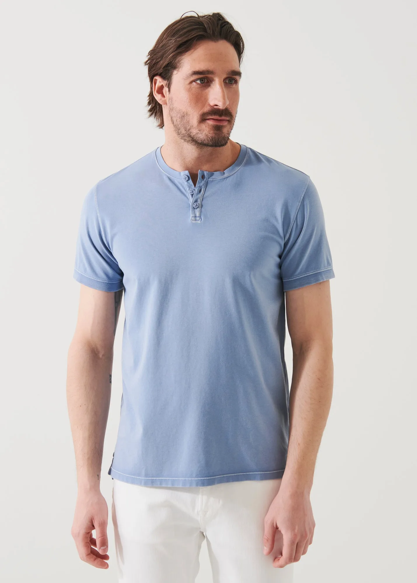 Pima Cotton Stretch Vintage Wash Henley T-Shirt