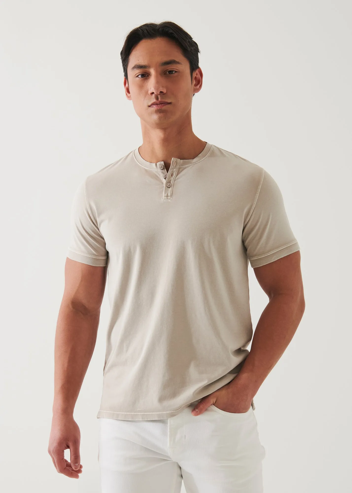 Pima Cotton Stretch Vintage Wash Henley T-Shirt