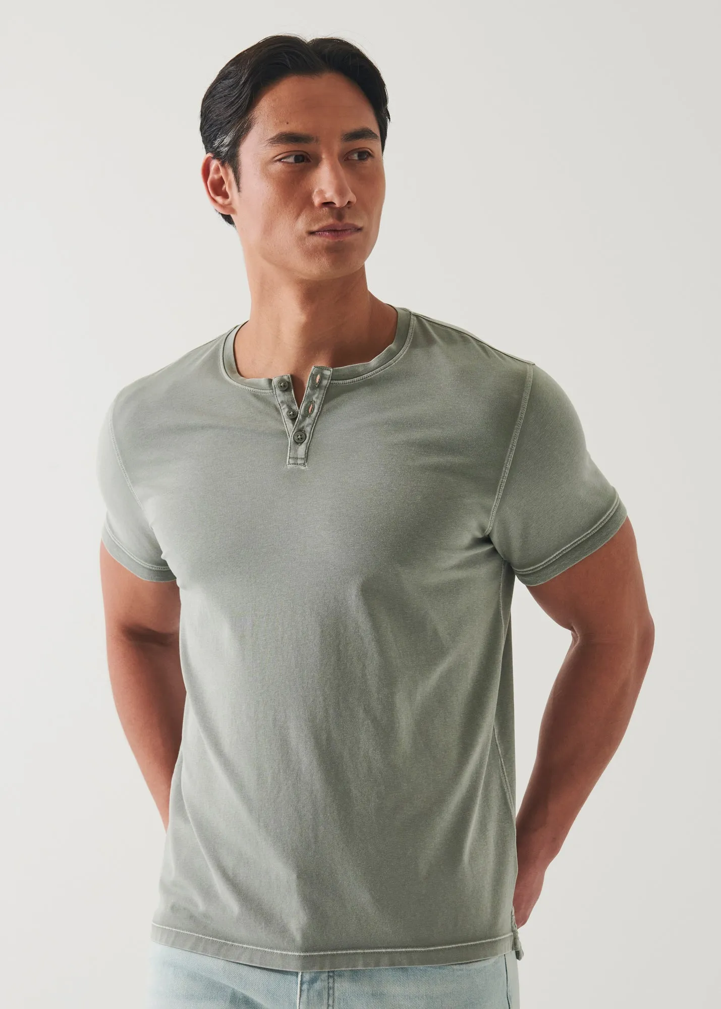 Pima Cotton Stretch Vintage Wash Henley T-Shirt