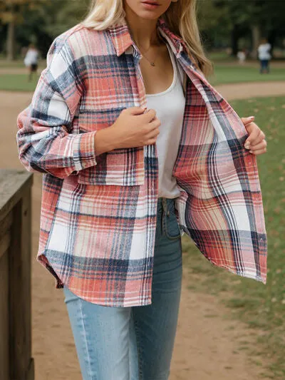 Plaid Button Up Dropped Shoulder Shirt