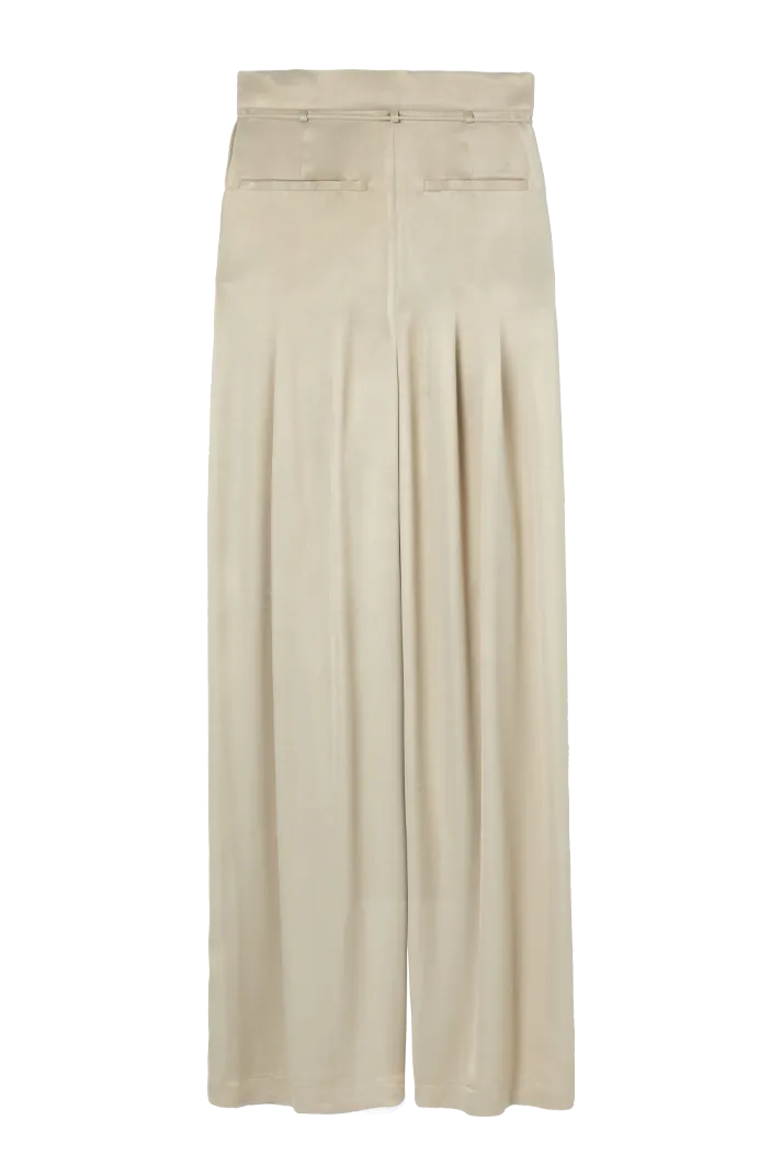 Pleated Satin Wide Leg Pants | Beige