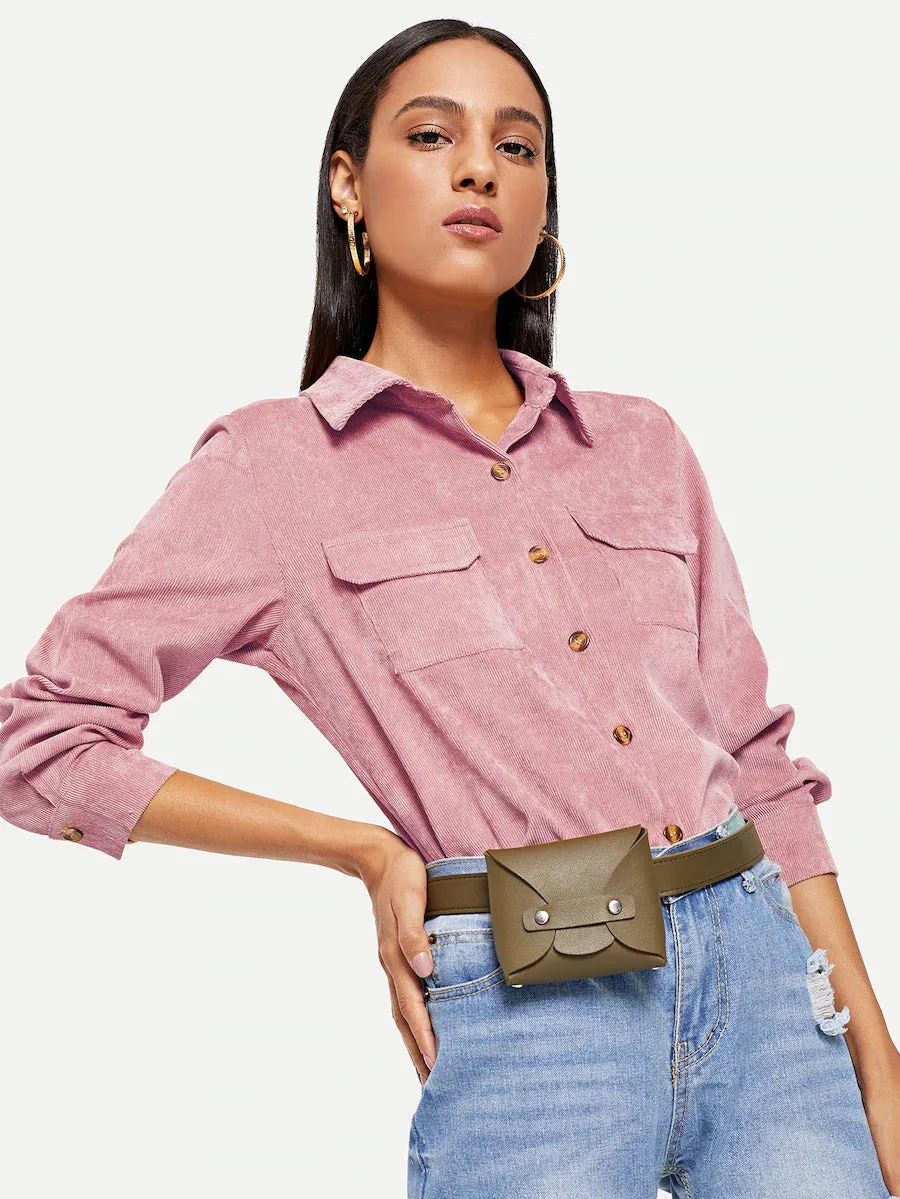 Pocket Decoration Collar Blouse