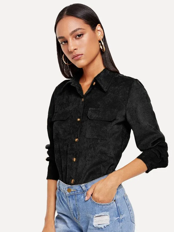 Pocket Decoration Collar Blouse