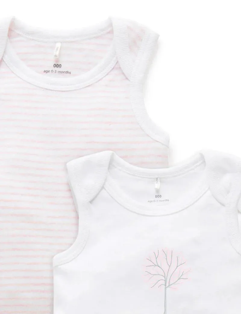 Purebaby Organic 2 Pack Singlet Bodysuit - White/Pale Pink Melange Stripe