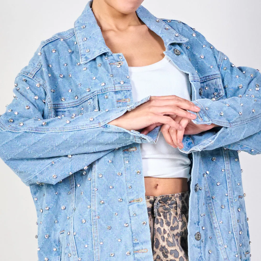 Quilted pearl-studded denim jacket wholesale