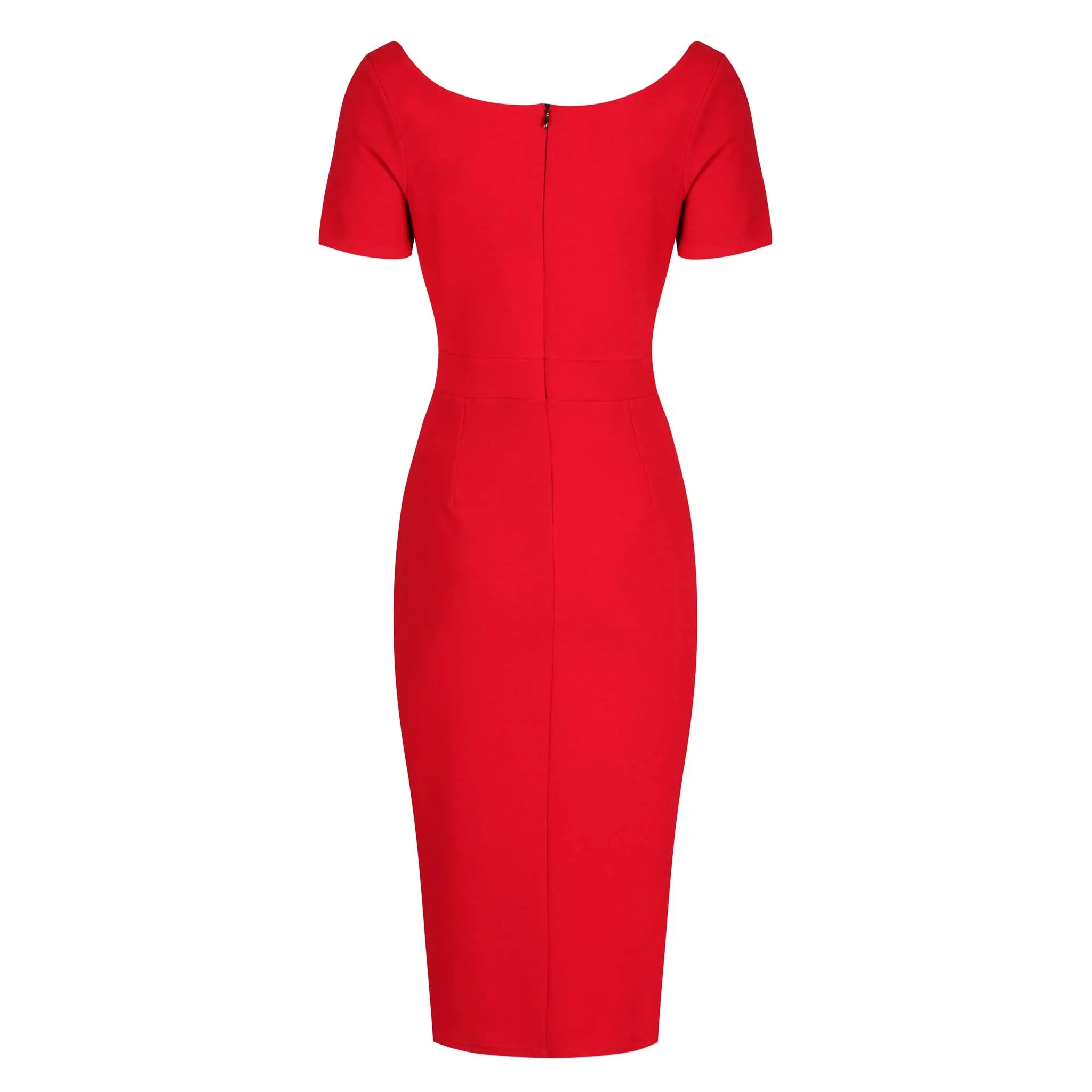 Red Sweetheart Short Sleeve Bodycon Panelled Ruched Wiggle Dress