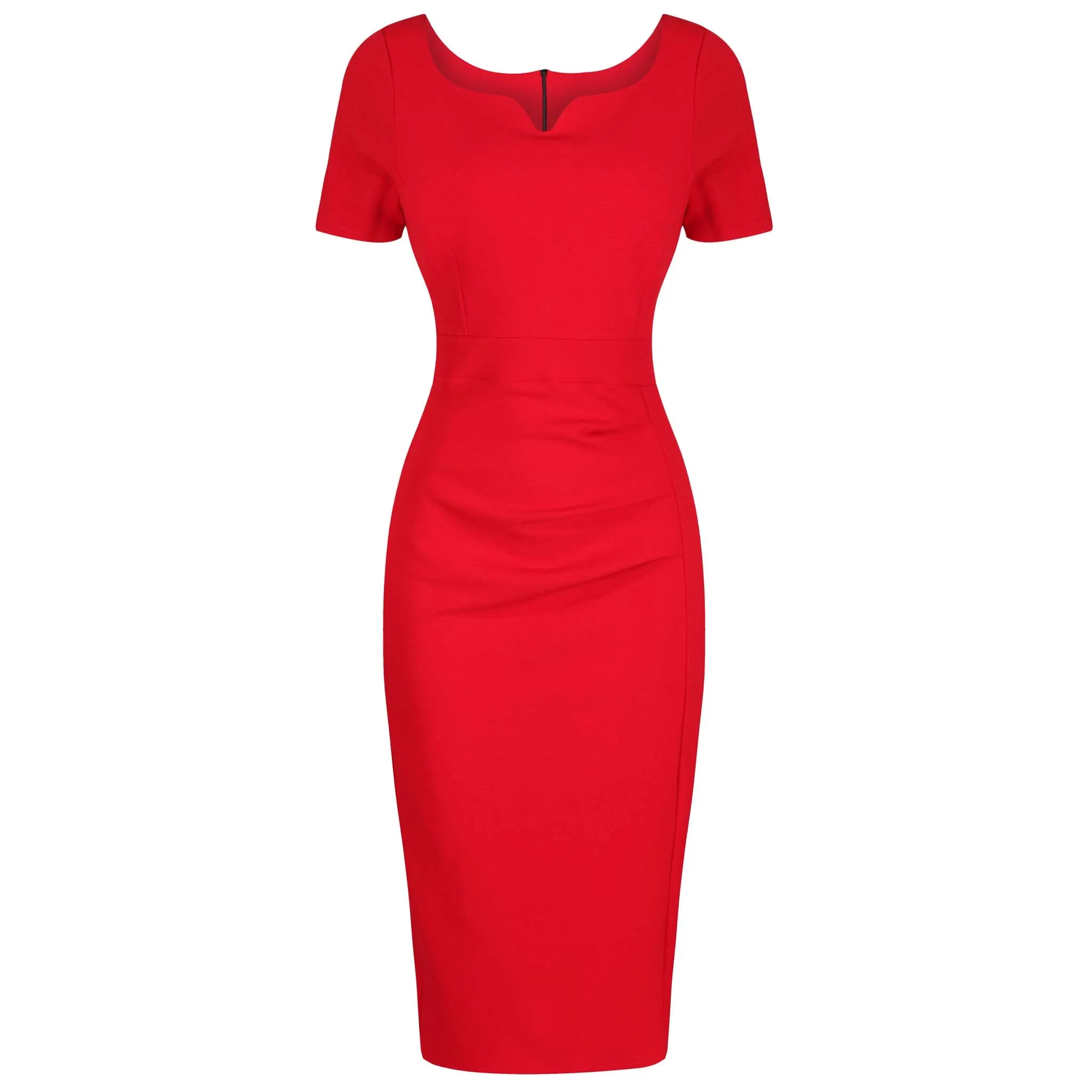 Red Sweetheart Short Sleeve Bodycon Panelled Ruched Wiggle Dress