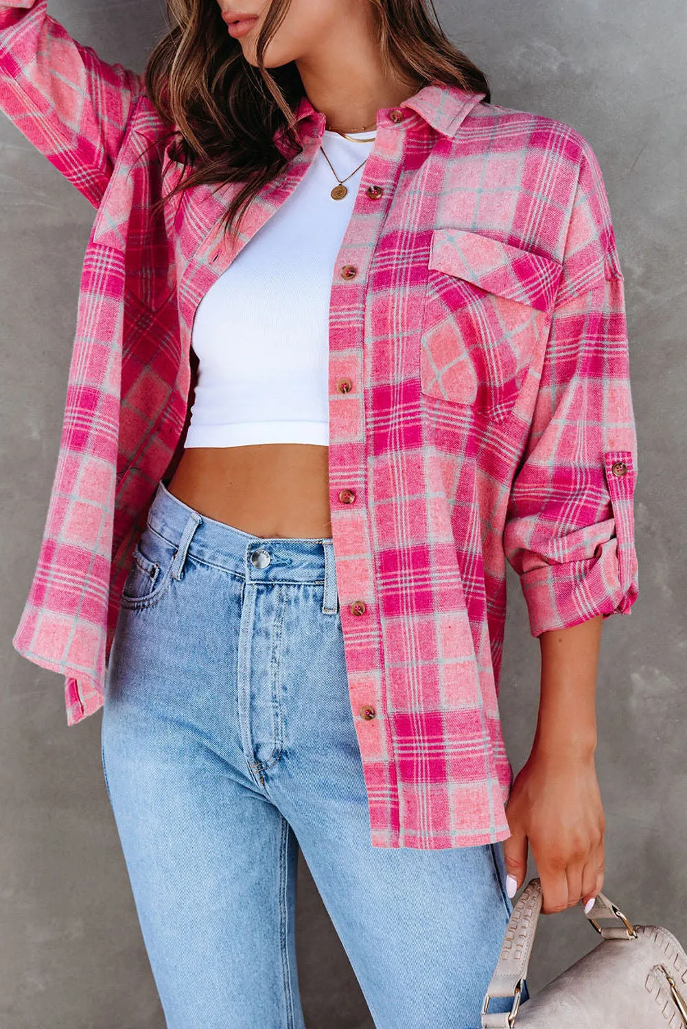 Rose French Style Plaid Button Up Shirt