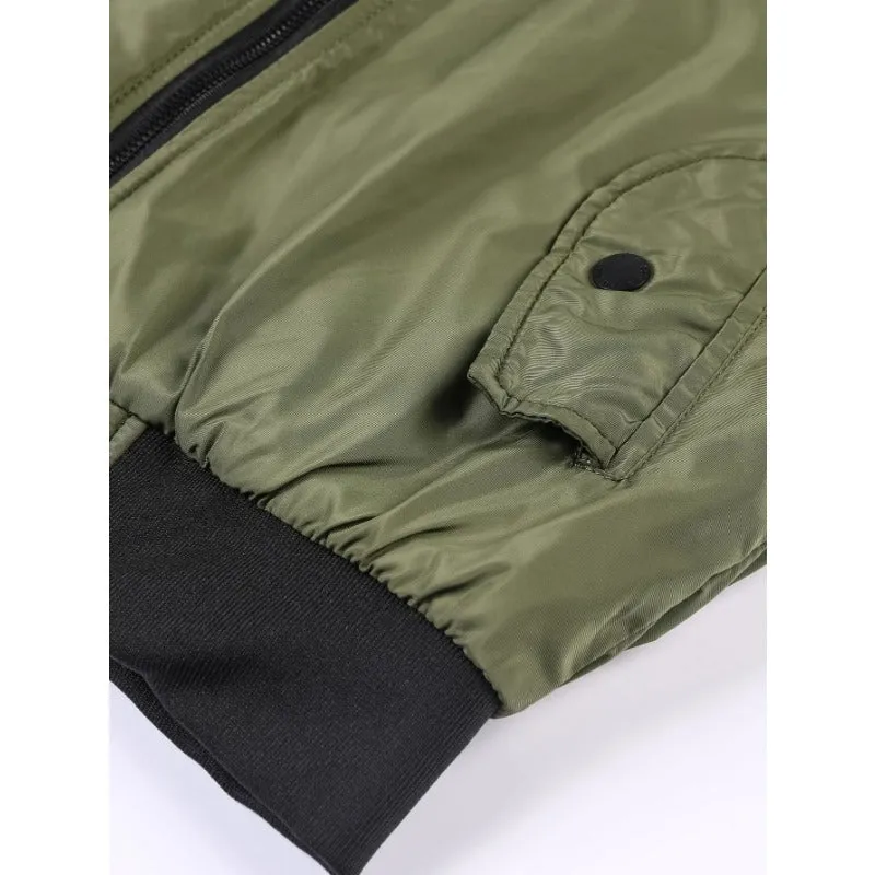 Thicken Quilted Lined Funnel Neck Bomber Jacket