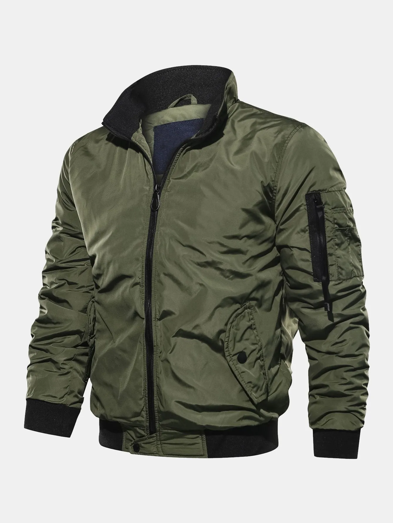 Thicken Quilted Lined Funnel Neck Bomber Jacket