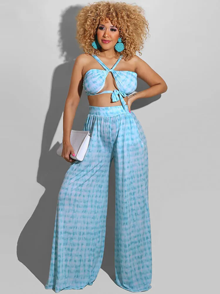 Two Piece Off Shoulder Tube Top & Wide Leg Pants