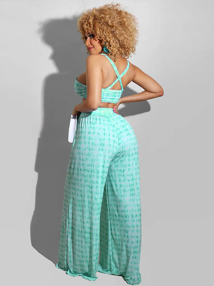 Two Piece Off Shoulder Tube Top & Wide Leg Pants