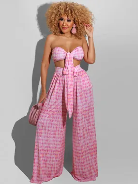 Two Piece Off Shoulder Tube Top & Wide Leg Pants