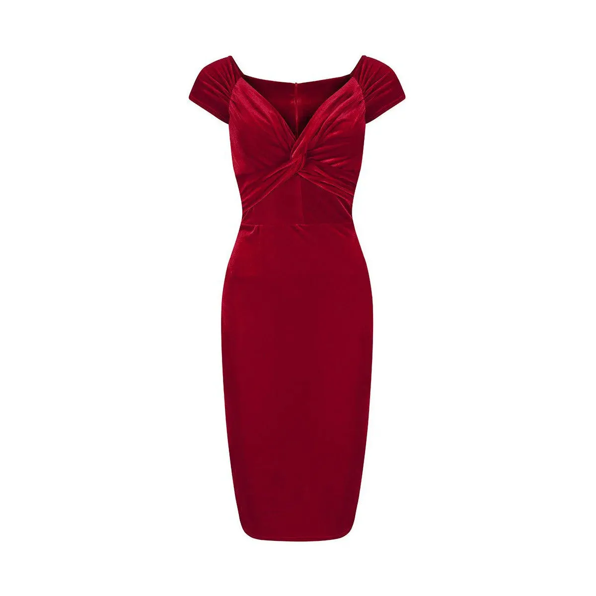 Vintage 1940s Red Velour Crossover Wiggle Dress