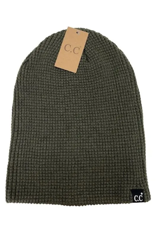 Waffle Knit Cuffed Slouchy C.C. Beanie