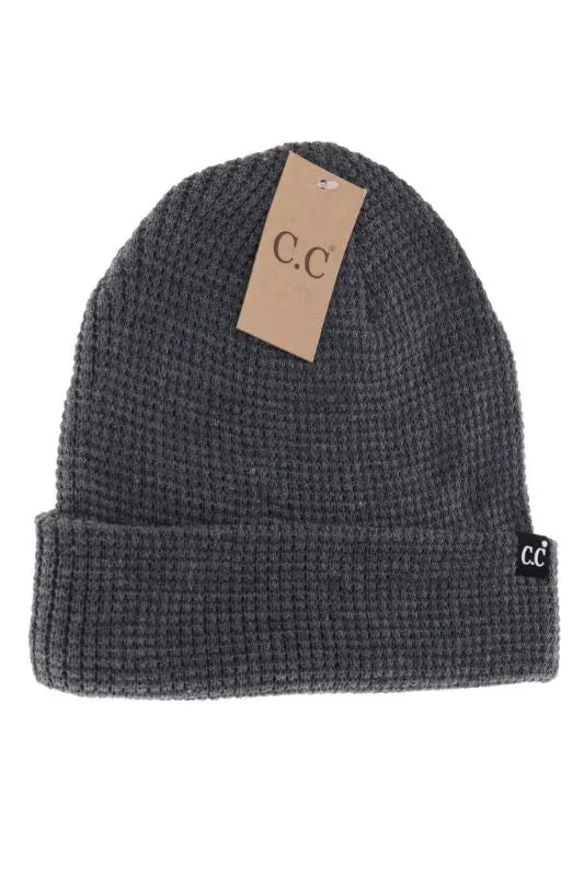 Waffle Knit Cuffed Slouchy C.C. Beanie