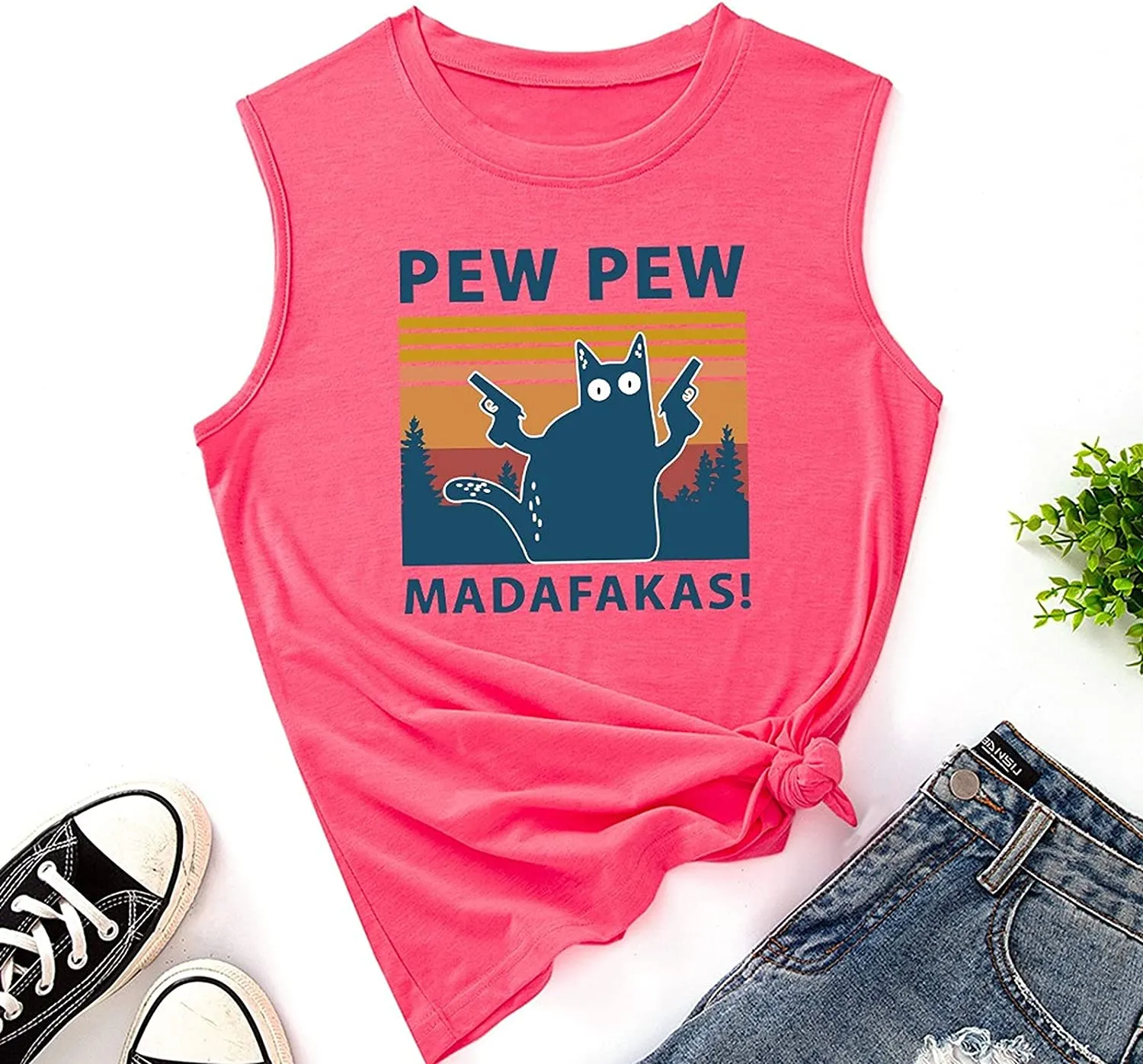 Women Pew Pew Madafakas Tank Funny Pew Pew Cat Shirt