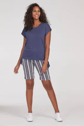 Women's Tribal | Pull On Bermuda Striped Shorts | Deep Blue